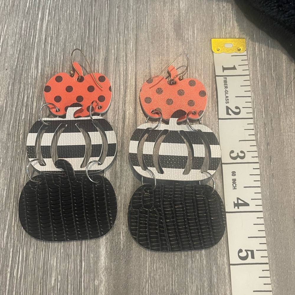 Polka Dot and Striped Pumpkin Earrings Double Sided